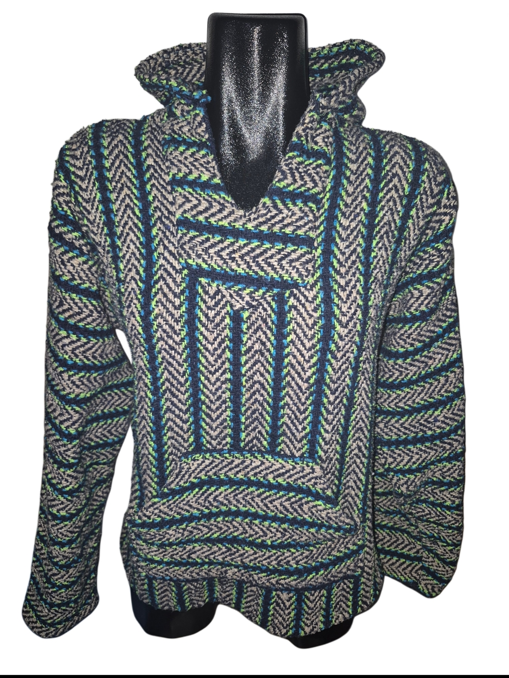 Vintage Baja Joe Drug Rug Pullover Woven Hoodie Size M